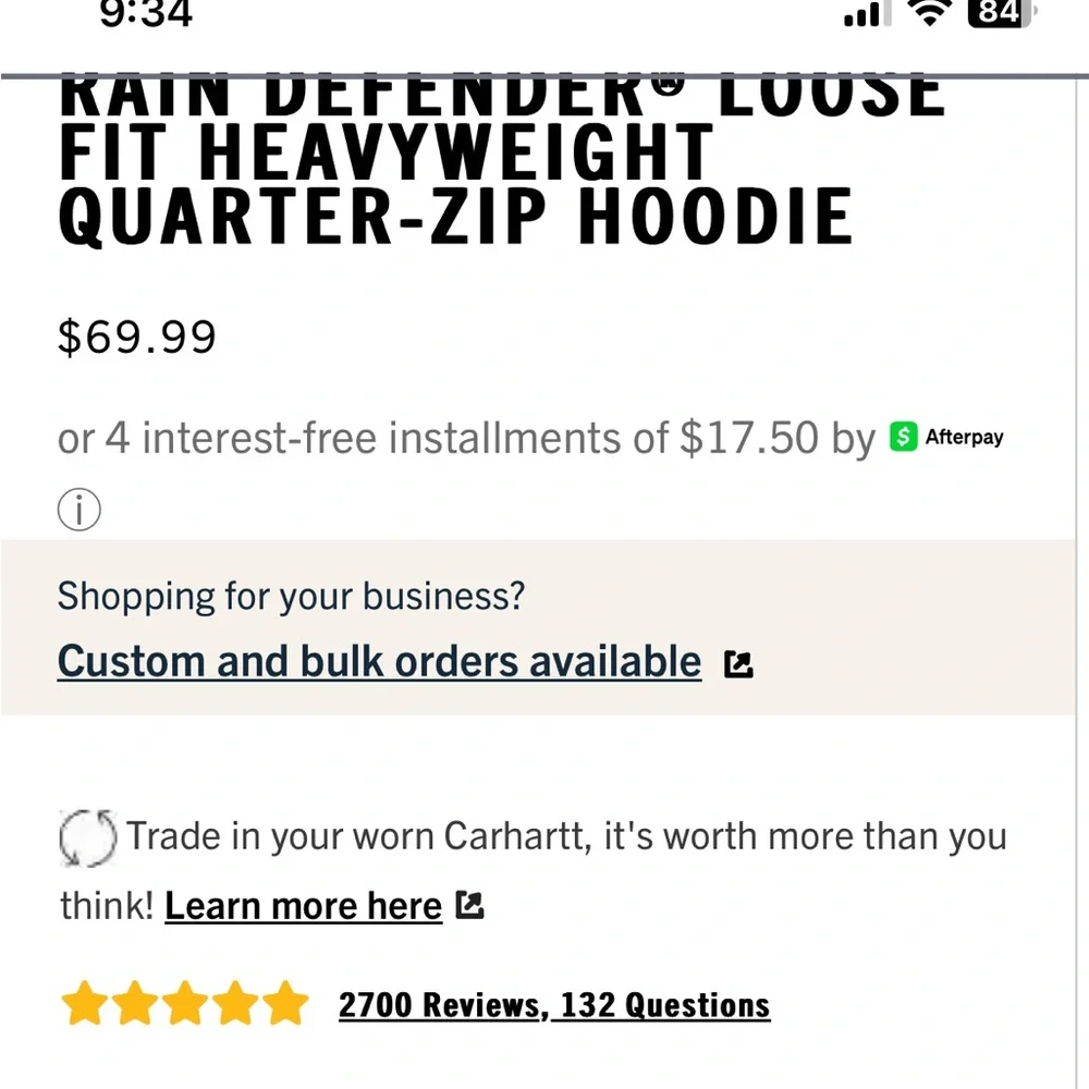 Carhartt Deep Blue Half-Zip Rain Defender Hoodie - Picture 4 of 4